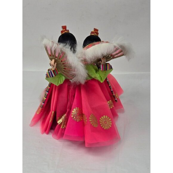 Vintage Korean Traditional Native Fabric Dolls Fan Dancers Pair - Picture 6 of 8
